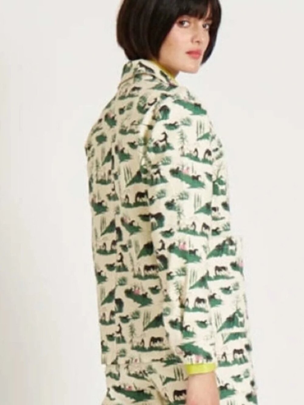 Rachel Antonoff Lizzie denim barn jean jacket in horse girl print cream green S - Picture 5 of 14